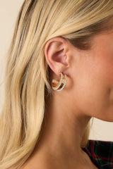 As Time Goes By Gold Faux Mini Pearl Lined Hoops