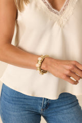 Just My Luck Gold Ivory Pearlescent Stone Cuff Bracelet