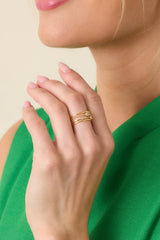 On the Other Hand Gold & Rhinestone Layered Ring