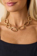 As It Turns Out Gold Textured Oval Chain Link Necklace