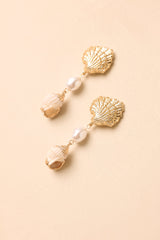 By Invitation Only Gold Shell & Pearl Drop Earrings