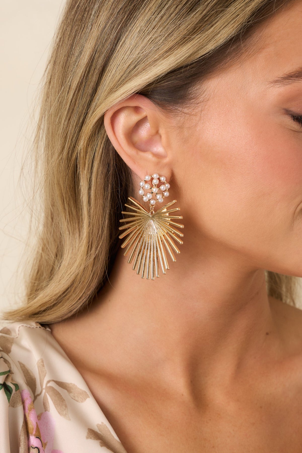 Sun Goddess Life Gold & Pearl Radiant Sunburst Drop Earrings