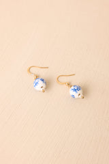 Timeless Charm White & Blue Porcelain Drop Earrings