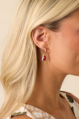 Early Morning Sunrise Gold Textured Red Stone Drop Earrings