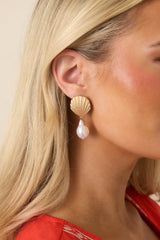 Seashell Sonata Gold and Ivory Pearl Earrings