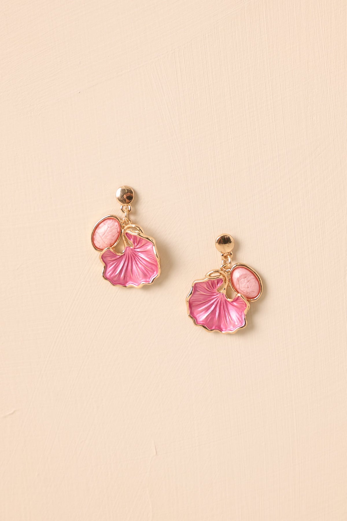 Don't Mention It Pink Pearlescent Flower Drop Earrings