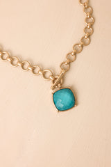 Seaside Sophisticate Gold & Teal Toggle Necklace