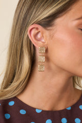 Three of a Kind Gold Textured Drop Earrings