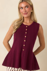 Everything in Place Wine Red Knit Peplum Top