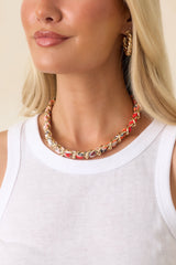 Heiress Luxe Orange Multi Scarf-Woven Gold Chain Necklace