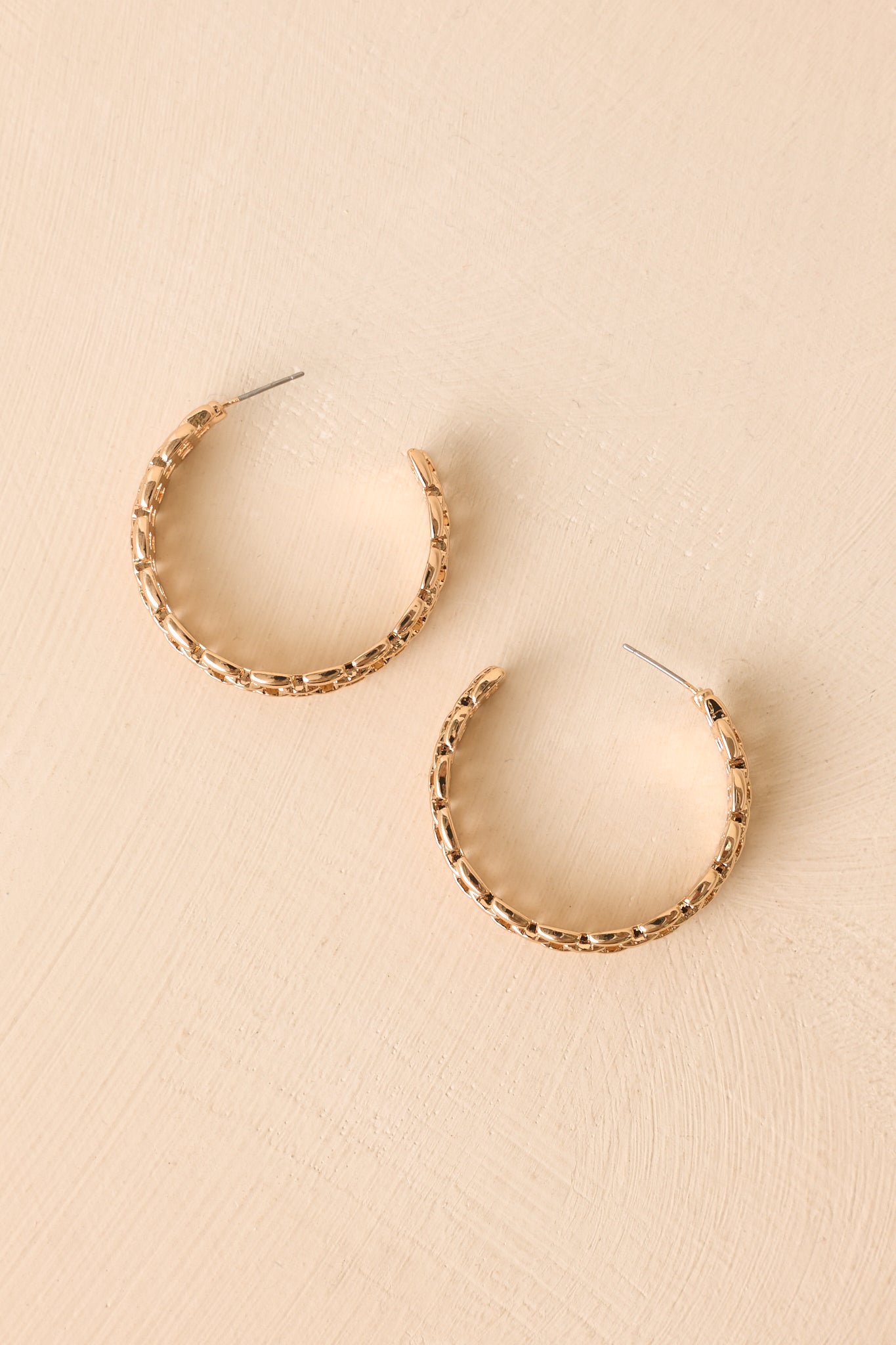 Going Places Gold Chain Mesh Texture Hoop Earrings