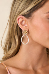 Forever Flower Child Gold Floral & Pearl Beaded Hoop Earrings