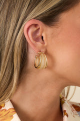 Meet Me Halfway Gold & Beige Resin Hoop Earrings