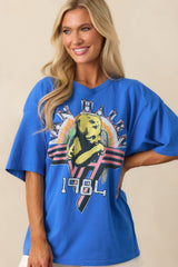 Van Halen Cobalt Blue Cotton 1984 Oversized Jersey Graphic Tee