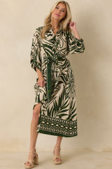 Stick To The Plan Green Tropical Print Linen Blend Maxi Dress