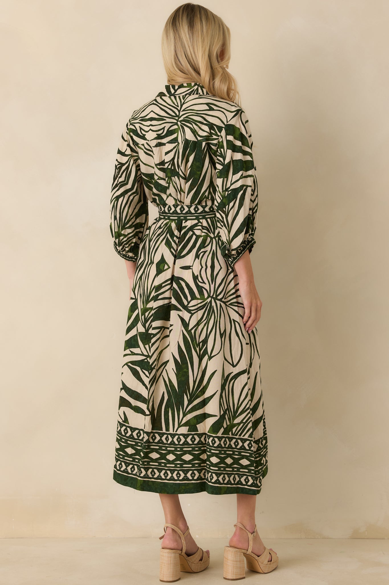 Stick To The Plan Green Tropical Print Linen Blend Maxi Dress