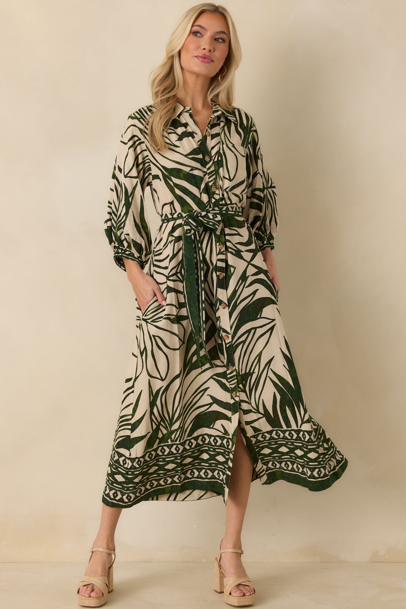 Stick To The Plan Green Tropical Print Linen Blend Maxi Dress
