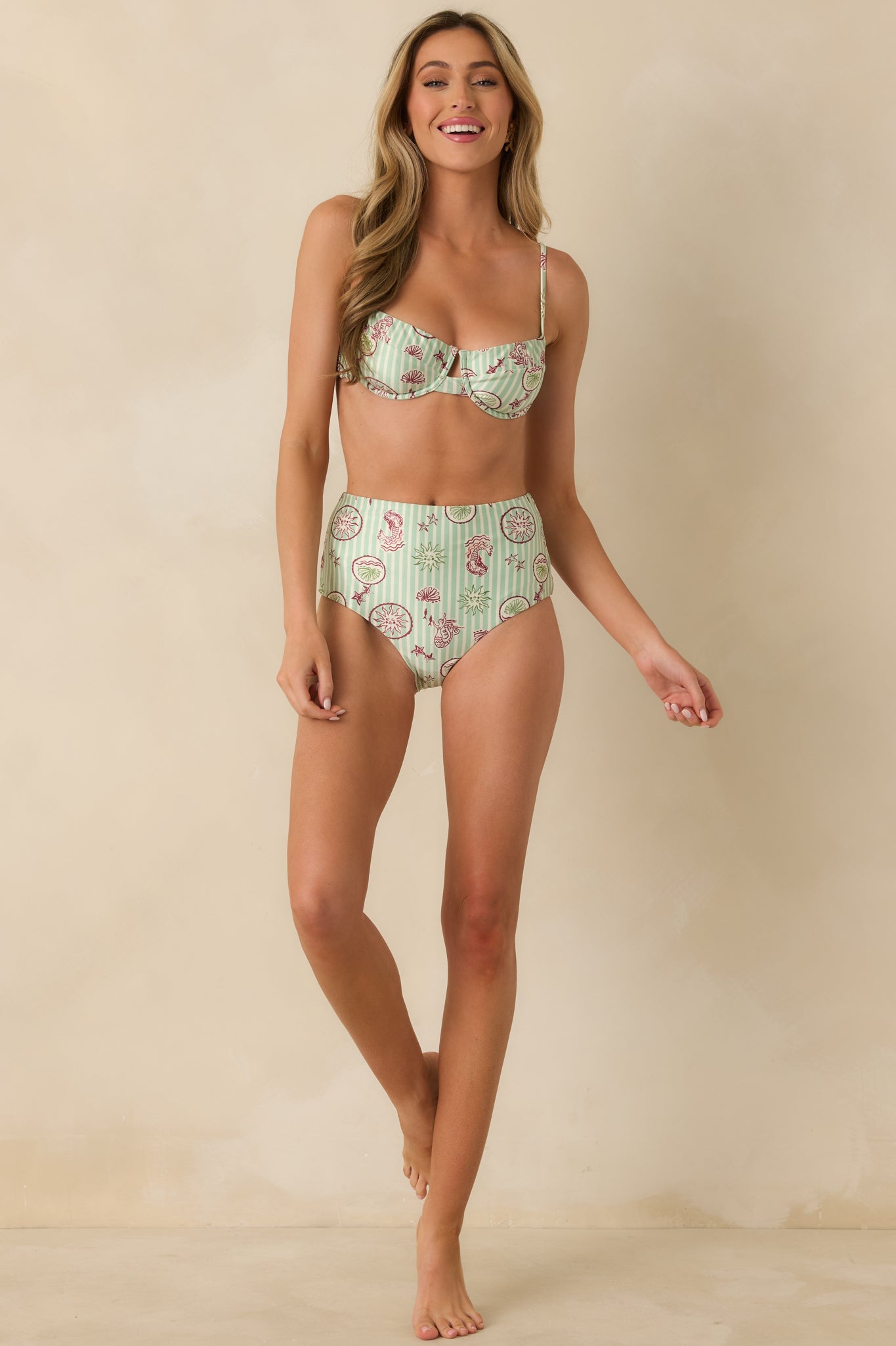 MINKPINK Soleil Green Stripe Bra-Style Bikini Top