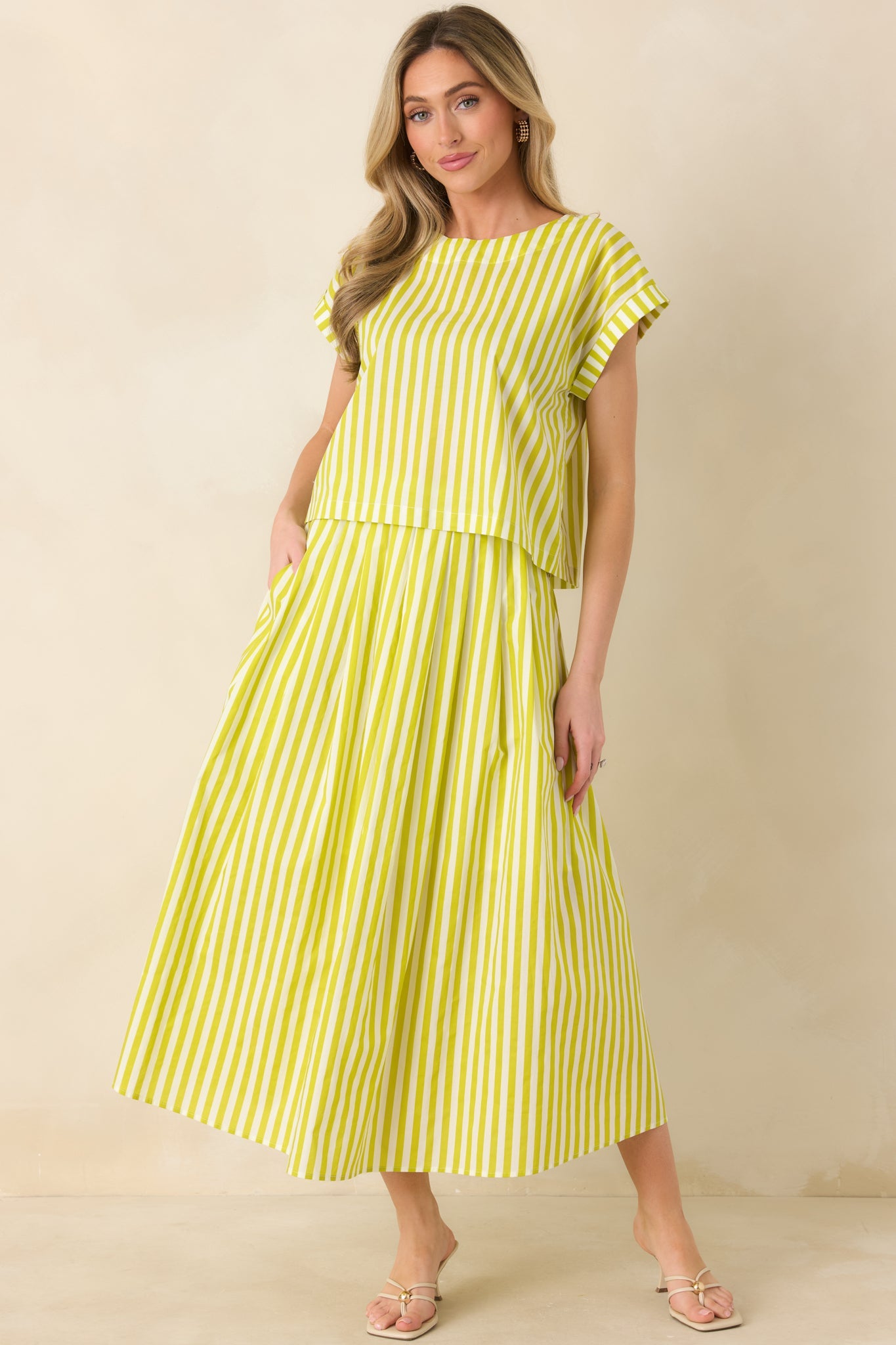 Making Moves Chartreuse Green Stripe Boxy Cotton Top