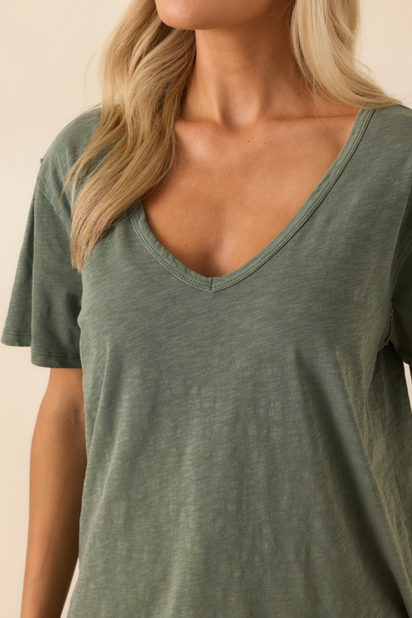 Z Supply Hunter Green Cotton Lively Slub V-Neck Tee