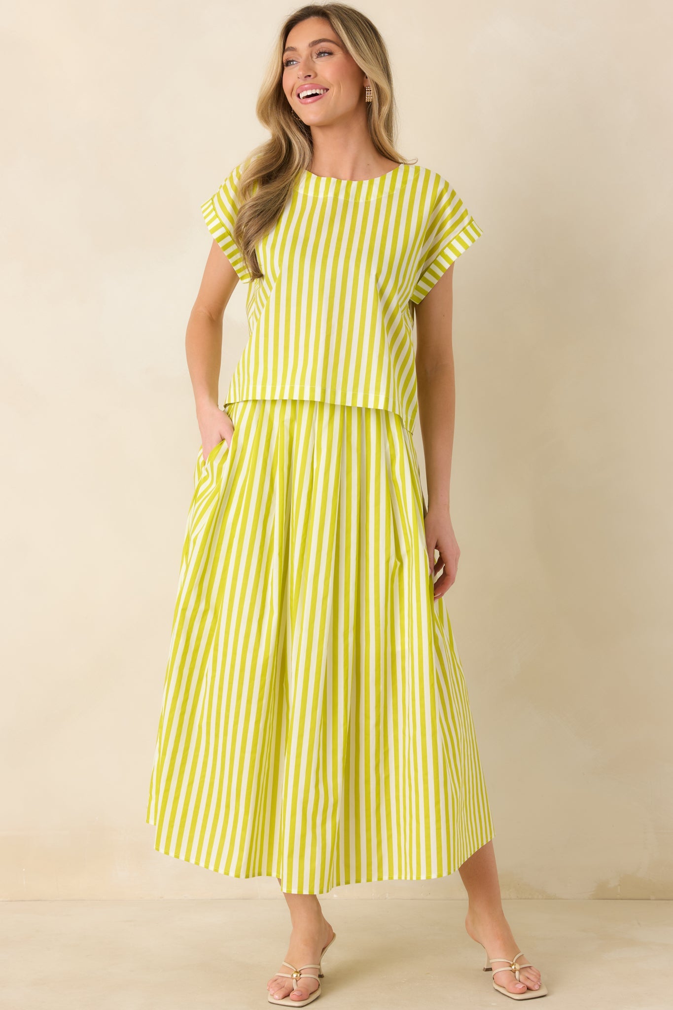 Making Moves Chartreuse Green Stripe Boxy Cotton Top