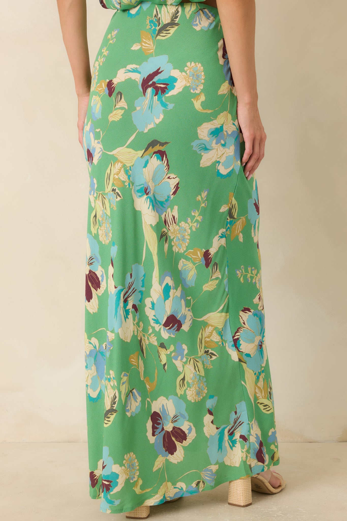 MINKPINK Cyprus Green Floral Bias Maxi Skirt