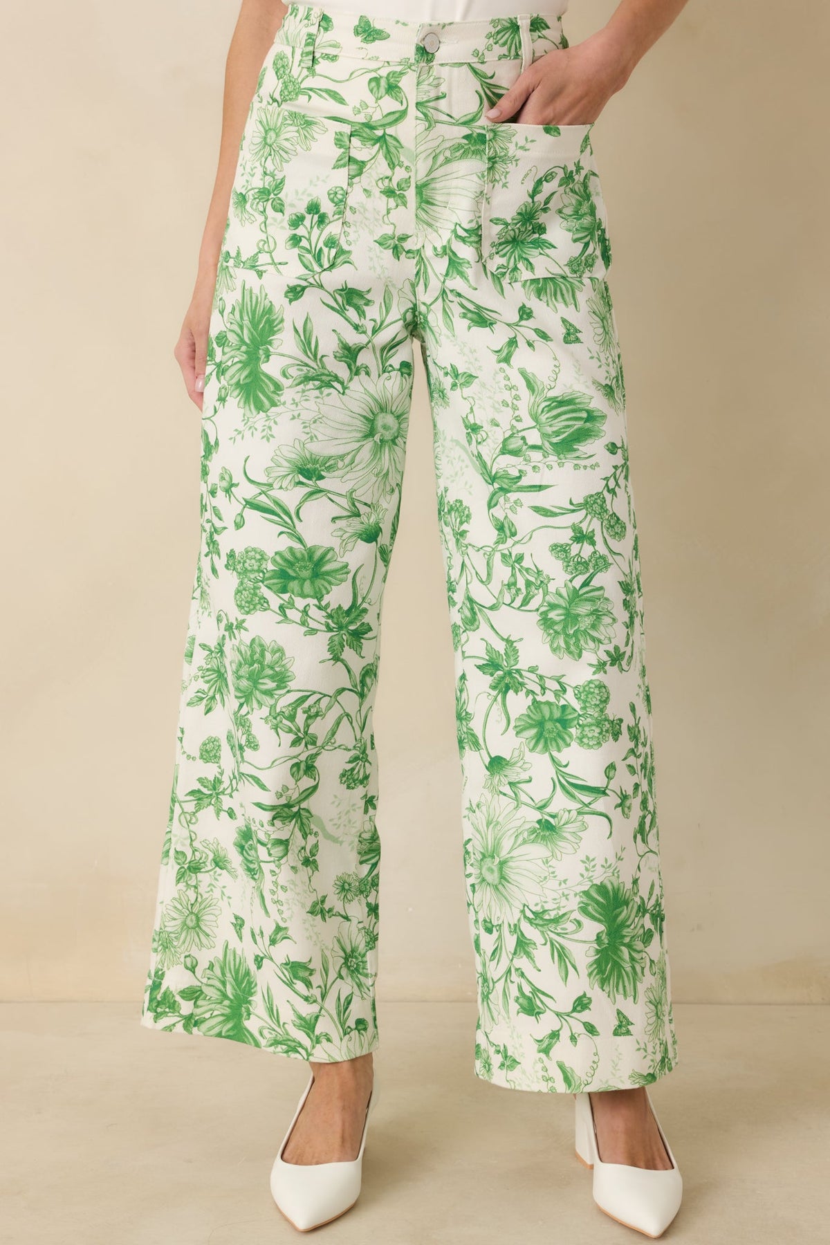Grow Your Own Way Green Floral Print Cotton Wide Leg Pants