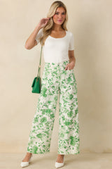 Grow Your Own Way Green Floral Print Cotton Wide Leg Pants