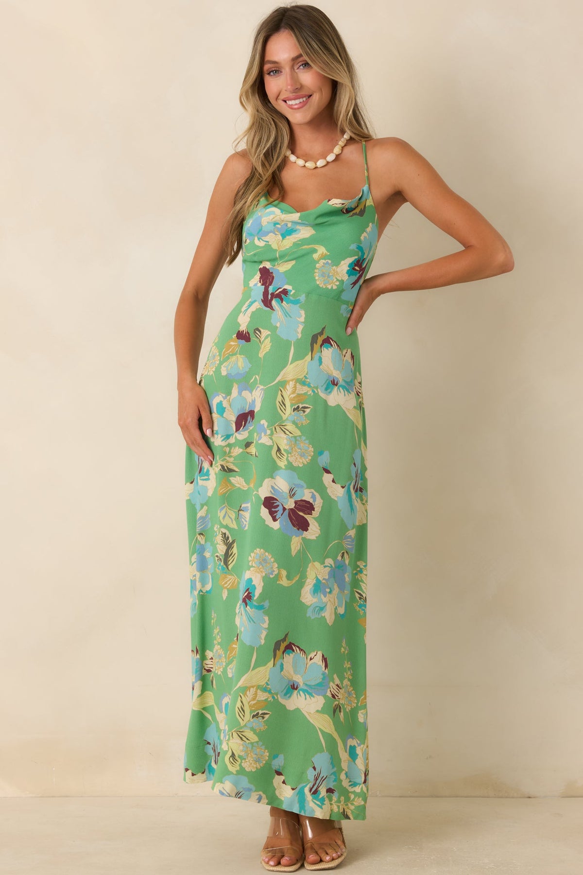 MINKPINK Cyprus Green Floral Back Detail Maxi Dress