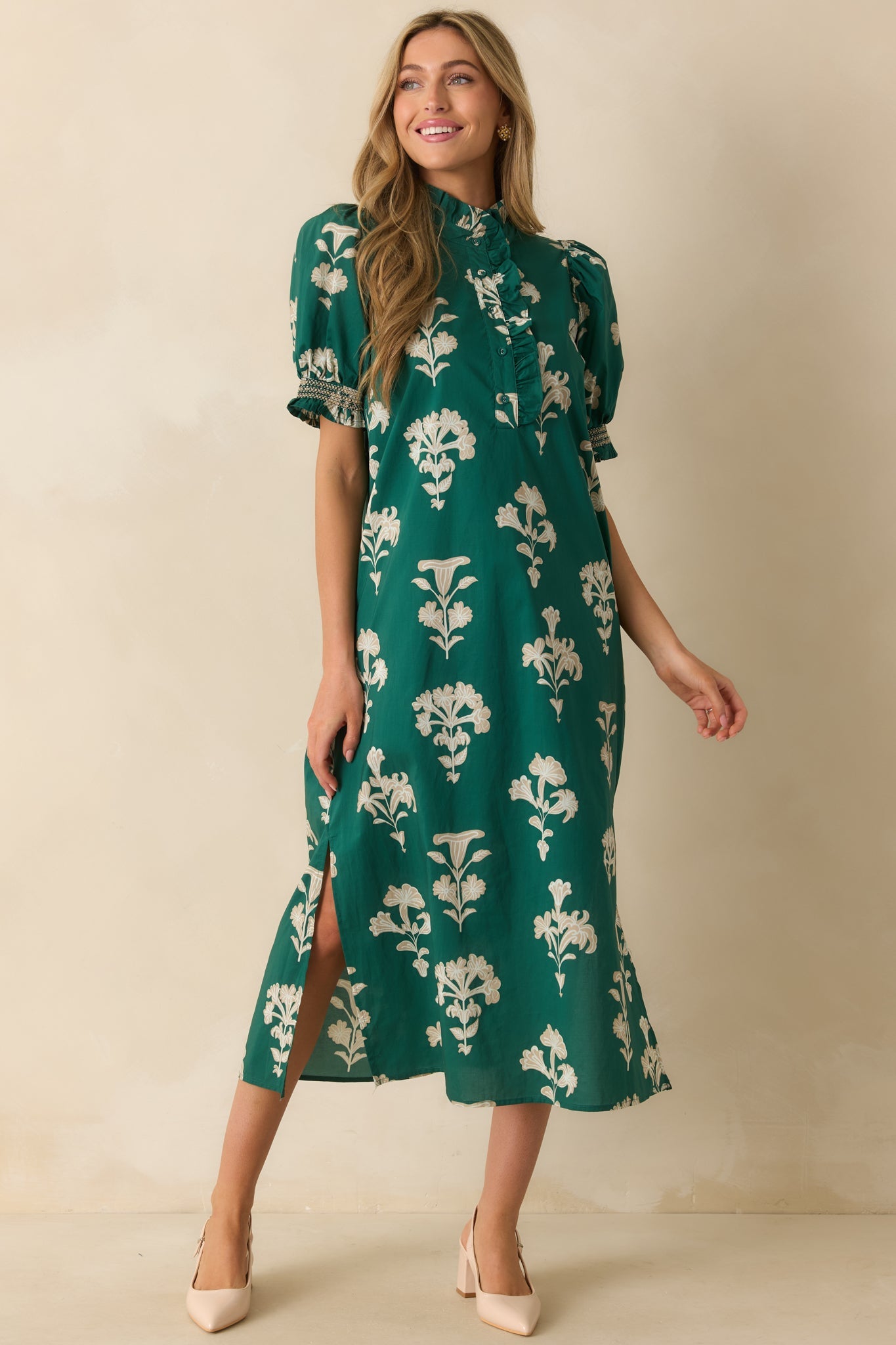 To Say The Least Hunter Green Floral Print Cotton Maxi Dress