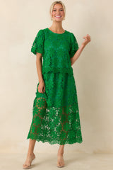 All the Attention Green Floral Lace Short Sleeve Top