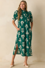 To Say The Least Hunter Green Floral Print Cotton Maxi Dress