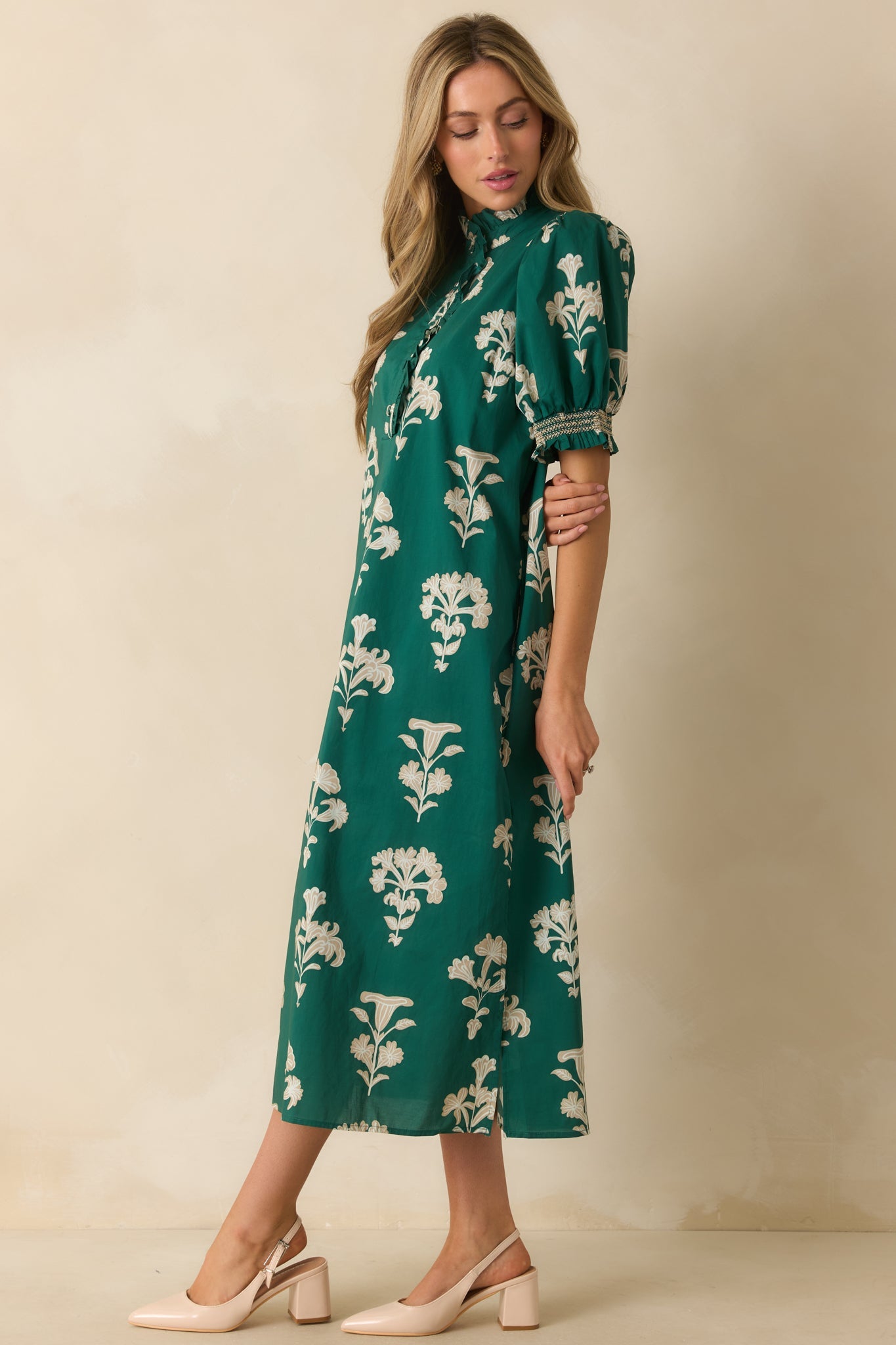 To Say The Least Hunter Green Floral Print Cotton Maxi Dress
