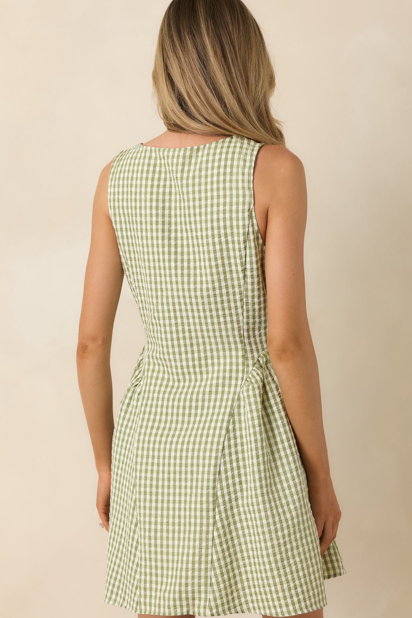 Caught in the Sunshine Green Gingham Sleeveless Mini Dress