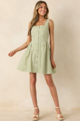 Caught in the Sunshine Green Gingham Sleeveless Mini Dress