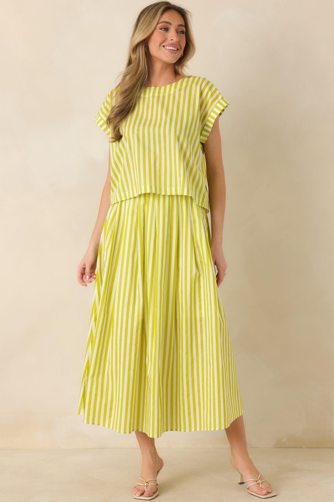 Making Moves Chartreuse Green Stripe Cotton Maxi Skirt