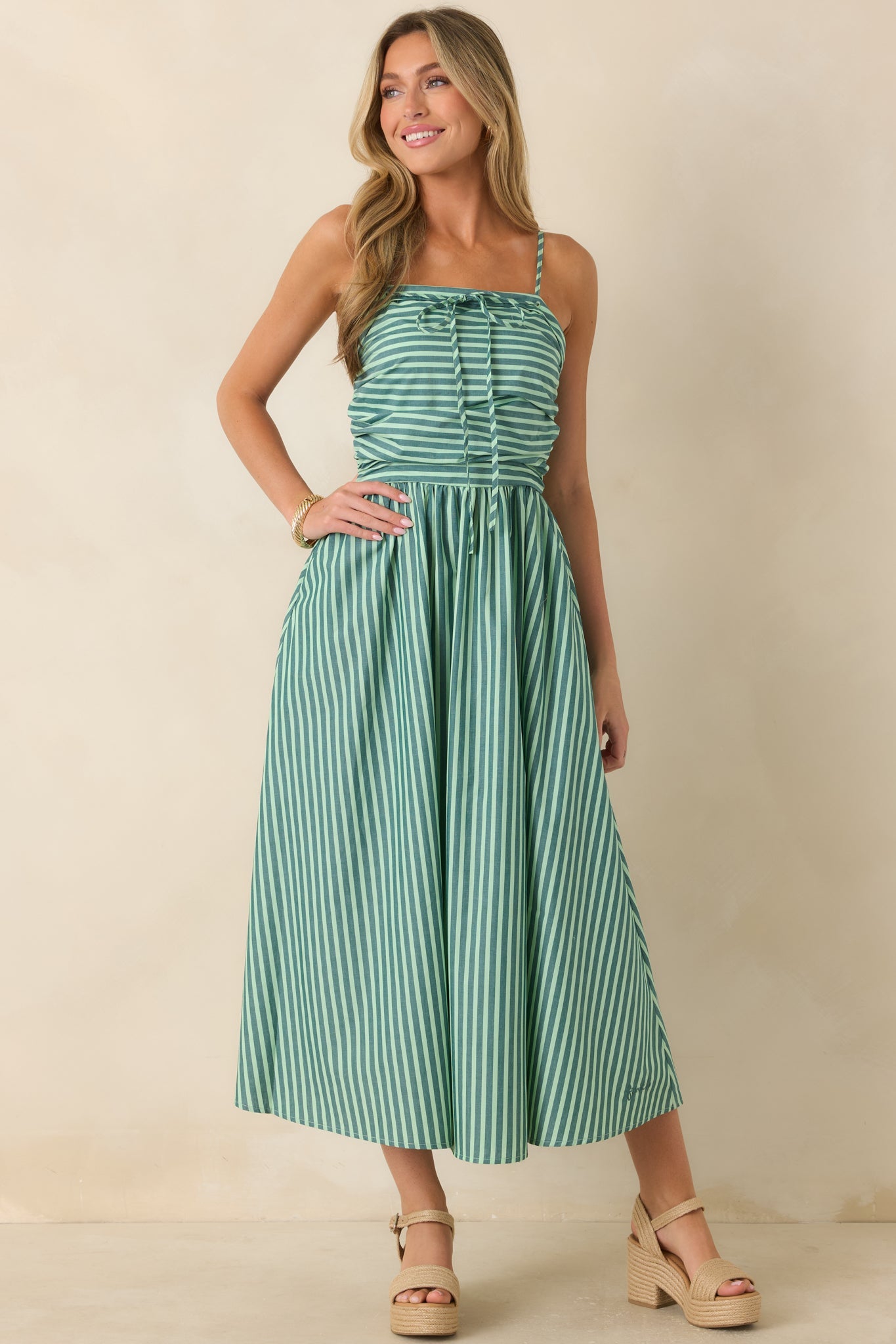 FRNCH Felice Green Stripe Cotton Sleeveless Maxi Dress