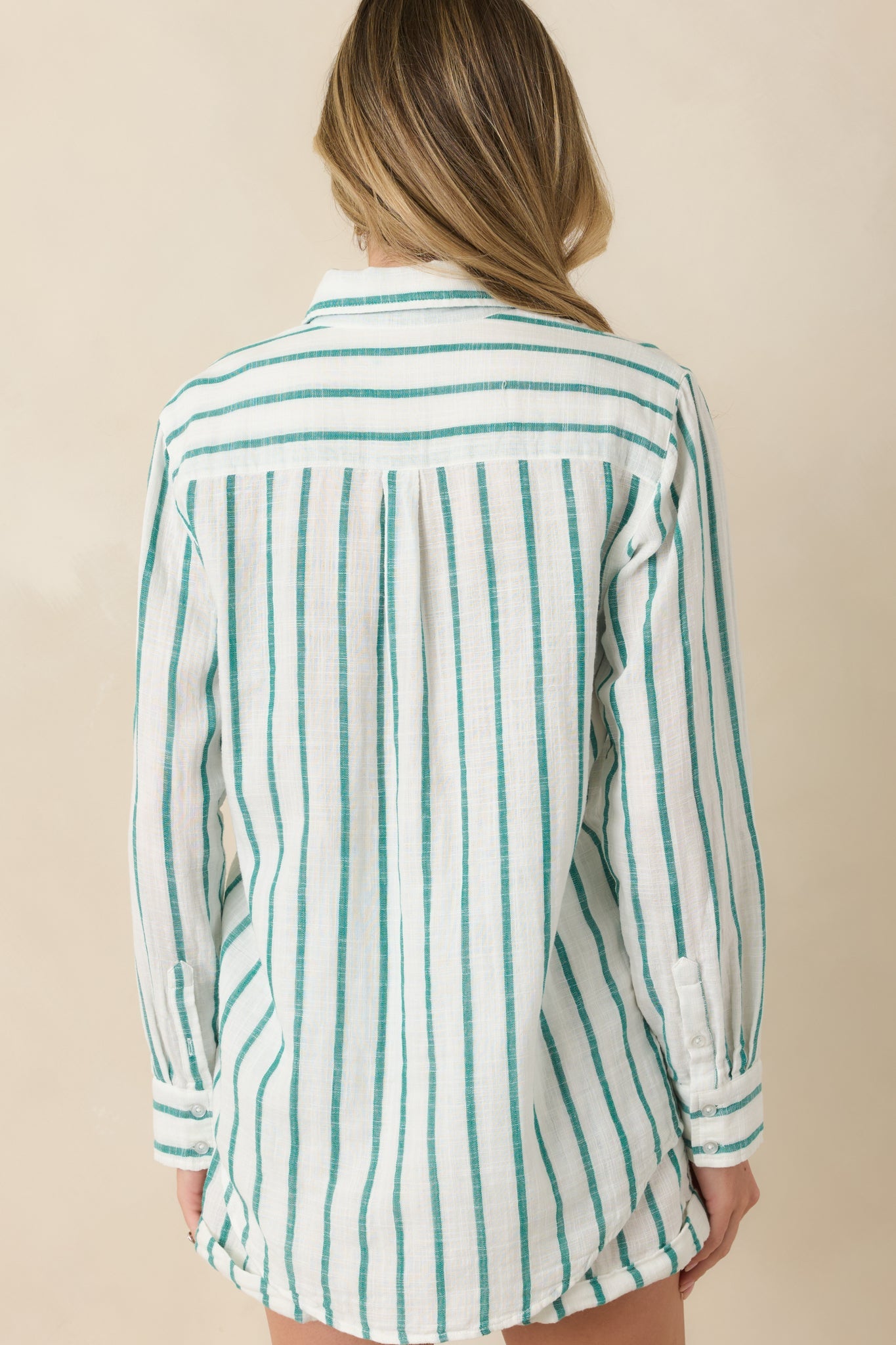 Z Supply Saturdays Rainforest Green Stripe Cotton Gauze Shirt