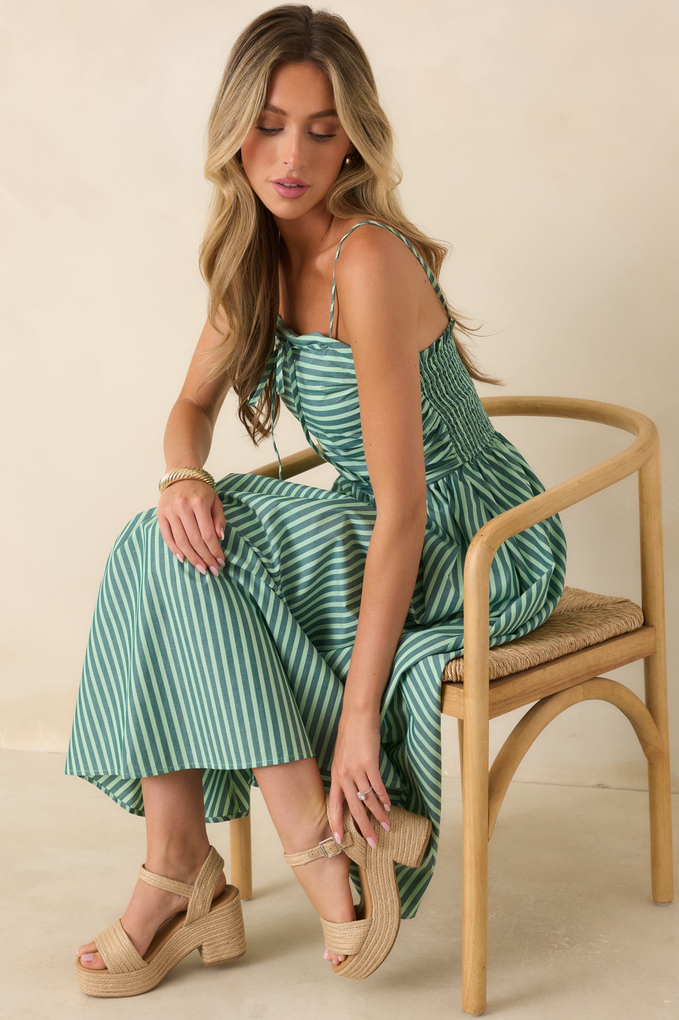 FRNCH Felice Green Stripe Cotton Sleeveless Maxi Dress