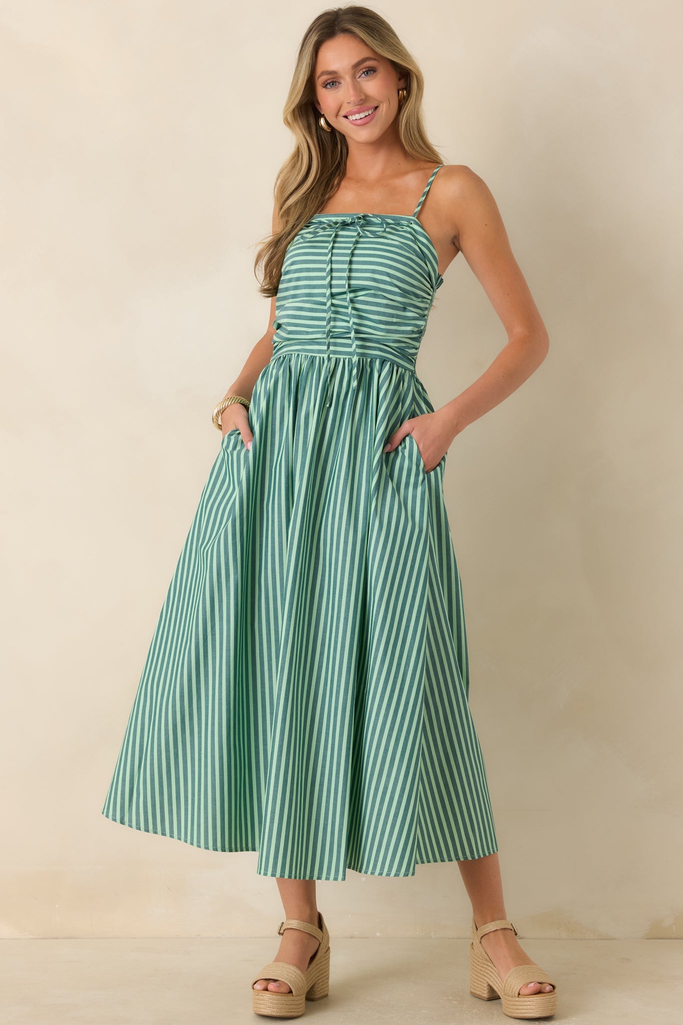 FRNCH Felice Green Stripe Cotton Sleeveless Maxi Dress