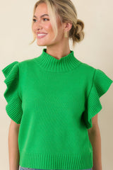 Watch Her Work Kelly Green Knit Flutter Sleeve Top