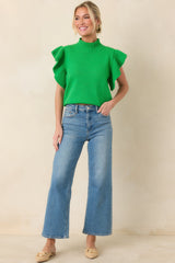 Watch Her Work Kelly Green Knit Flutter Sleeve Top