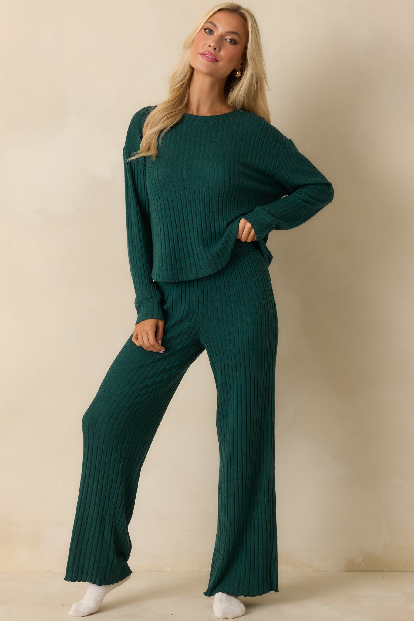 Z Supply Mistletoe Green Elfie Silky Ribbed Long Sleeve Top