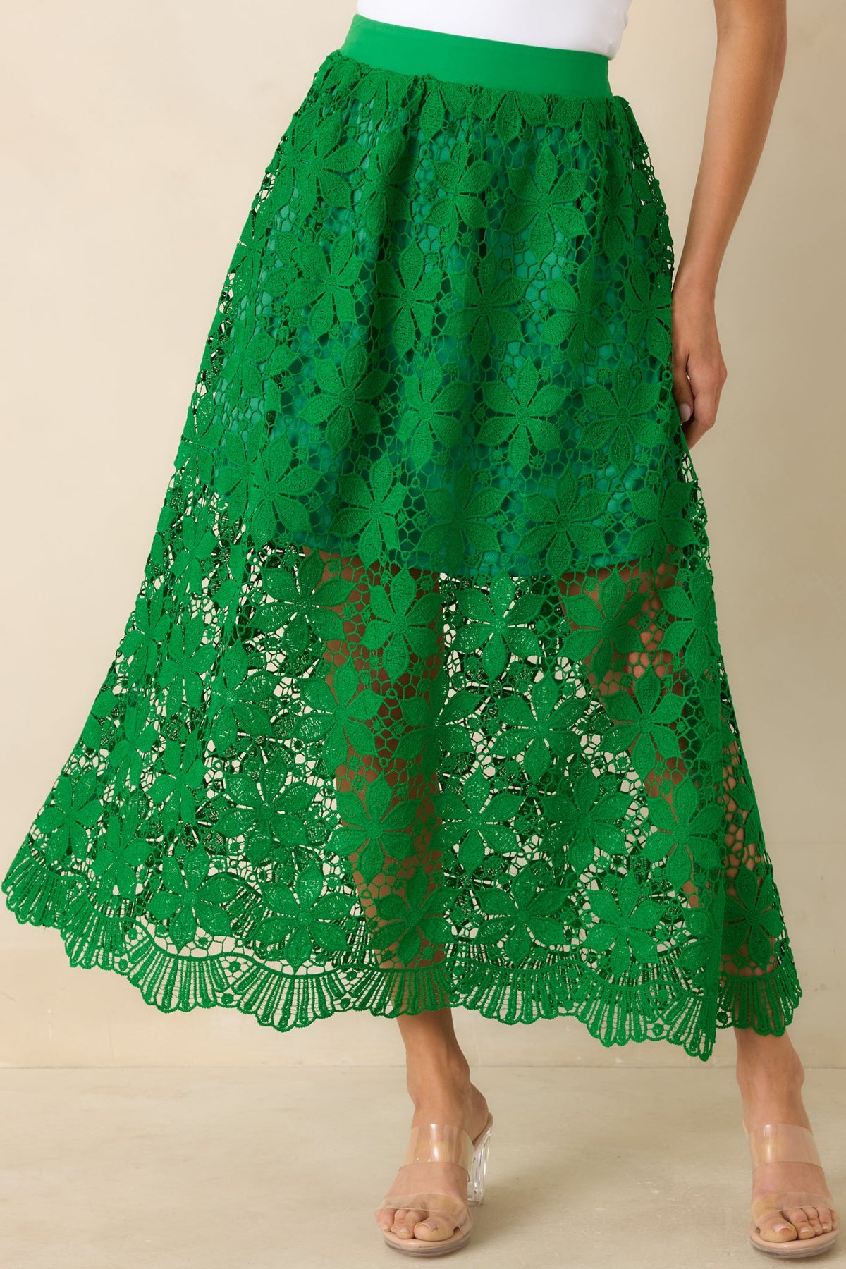 All the Attention Green Floral Lace Maxi Skirt