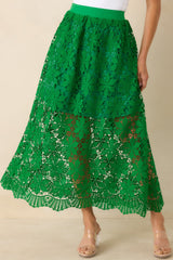All the Attention Green Floral Lace Maxi Skirt