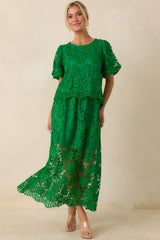 All the Attention Green Floral Lace Short Sleeve Top