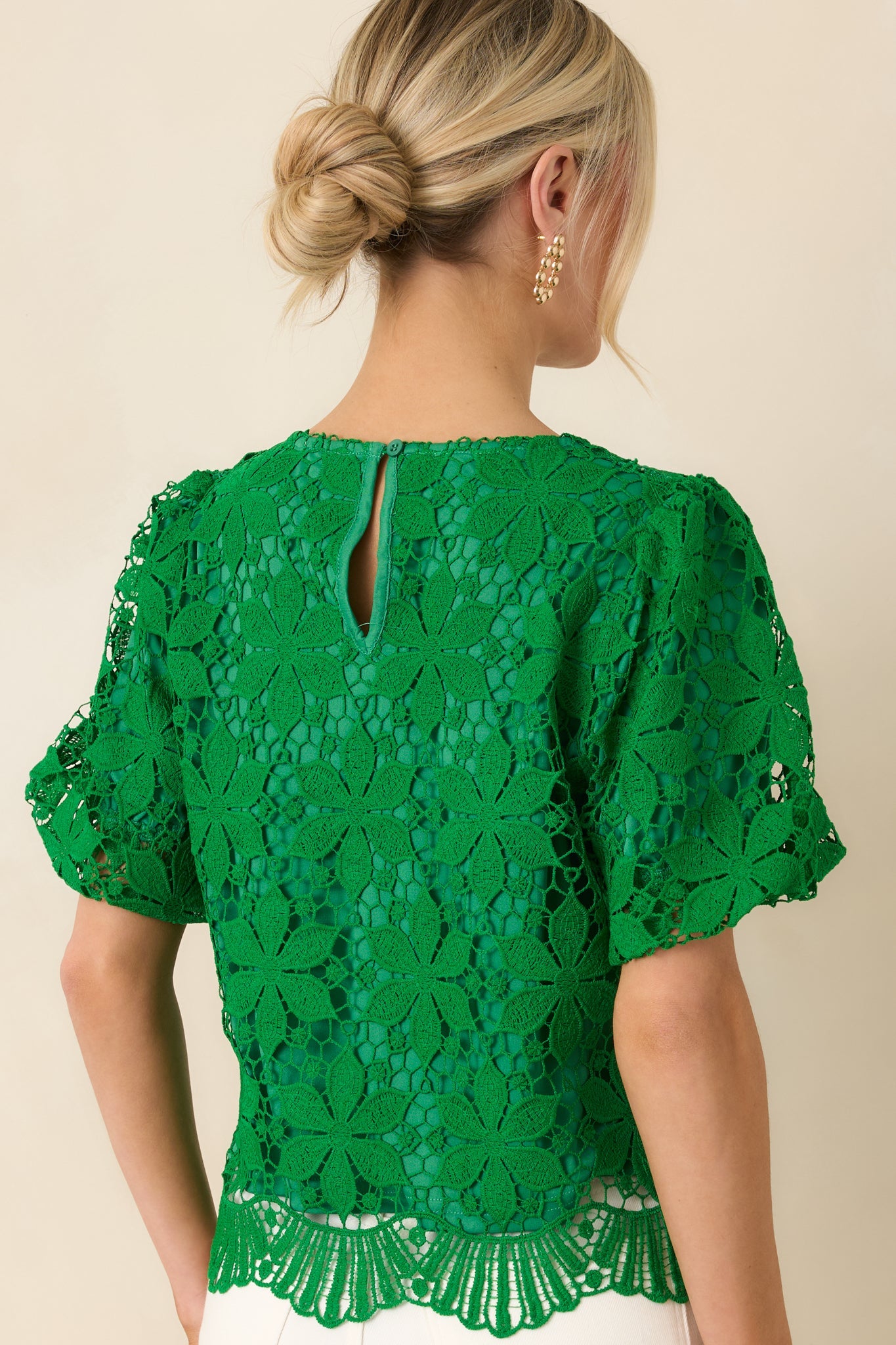All the Attention Green Floral Lace Short Sleeve Top