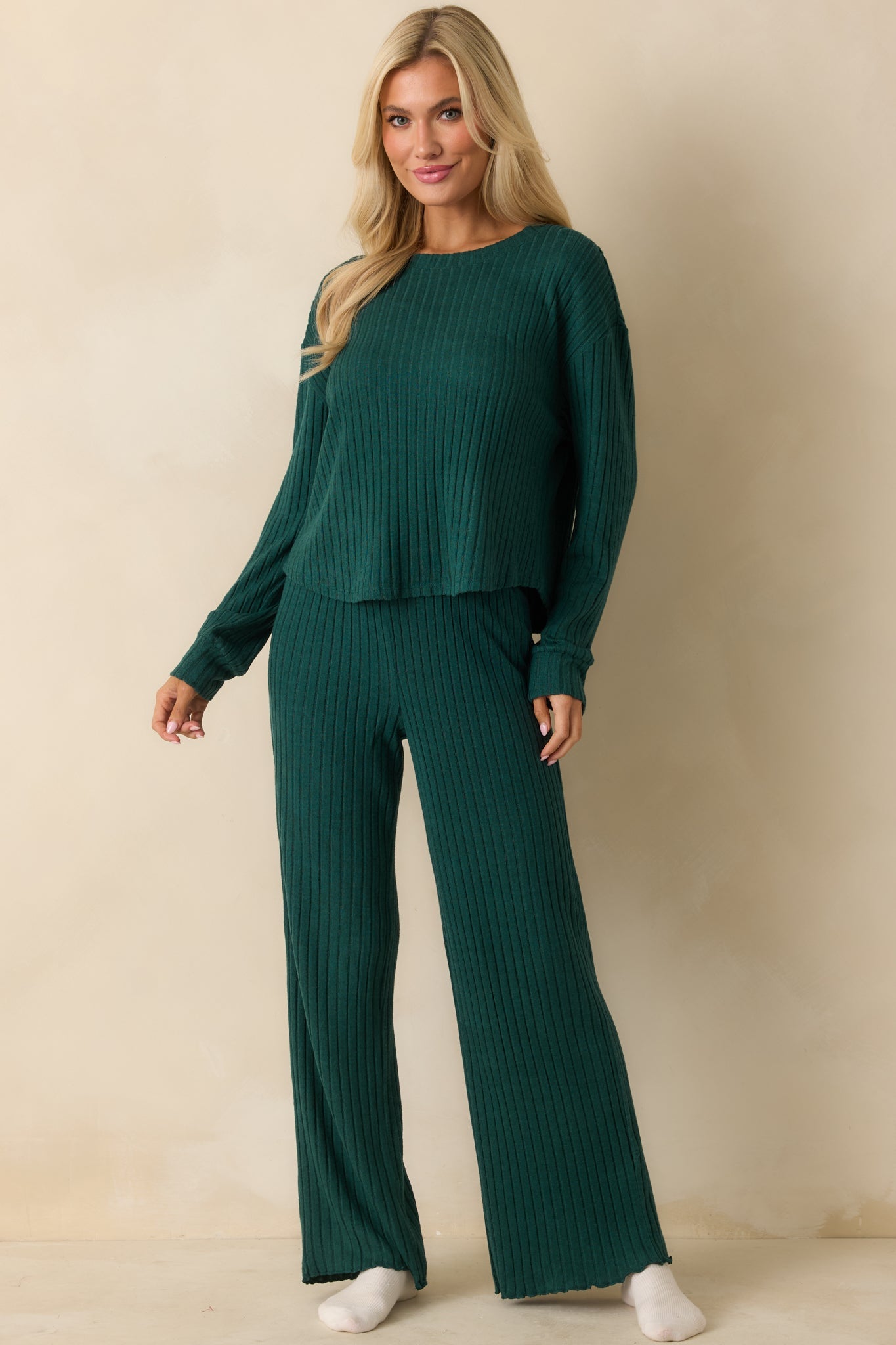 Z Supply Mistletoe Green Elfie Silky Ribbed Long Sleeve Top