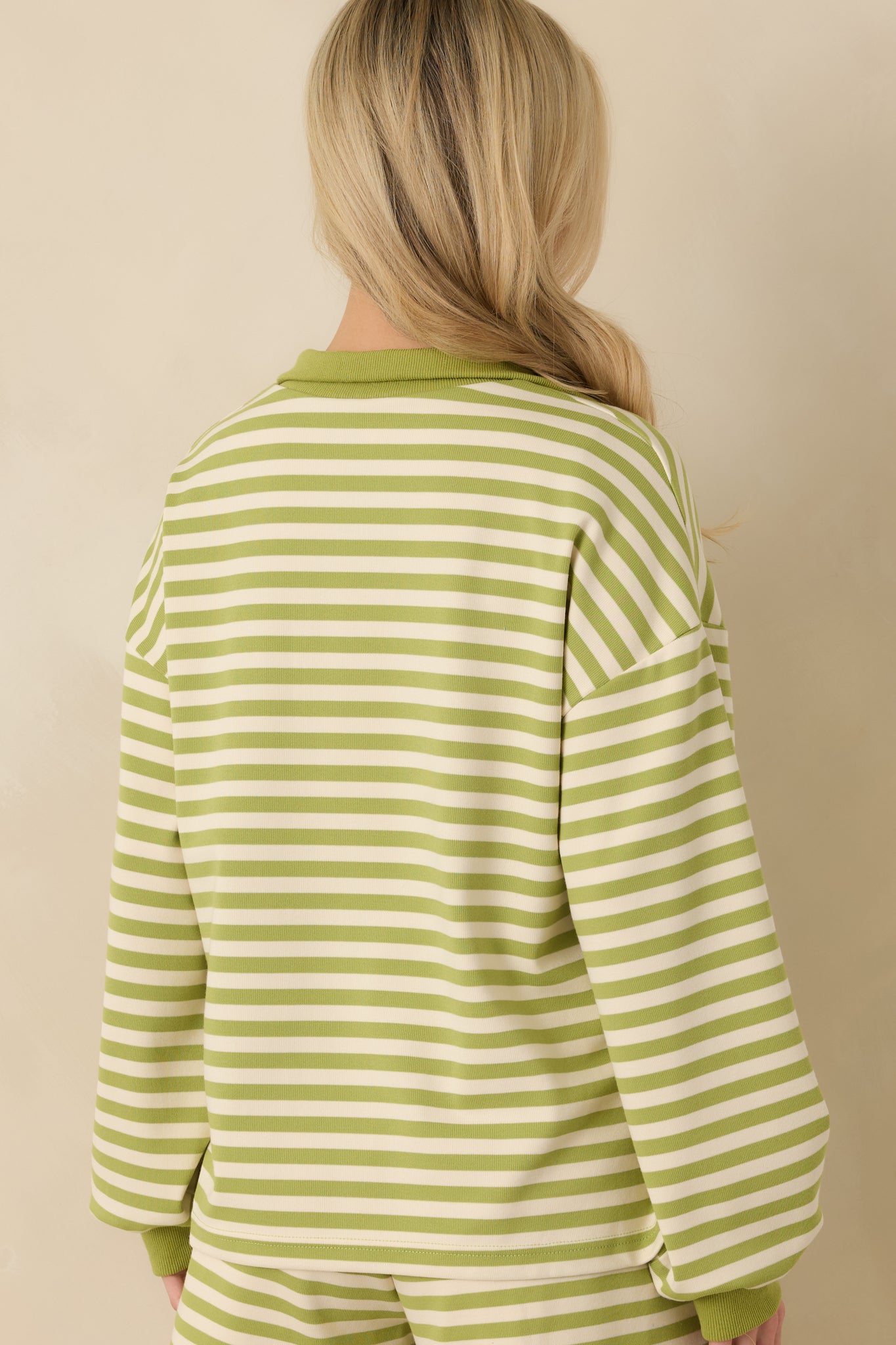 Smooth Strides Matcha Green Stripe Long Sleeve V-Neck Lounge Top