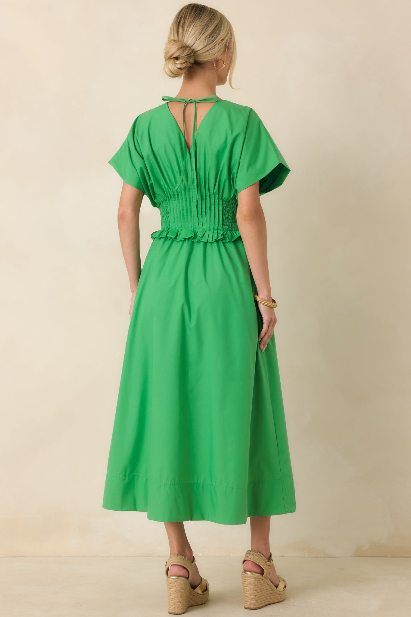 Let It Be Easy Kelly Green Smocked Waist Zip Maxi Dress